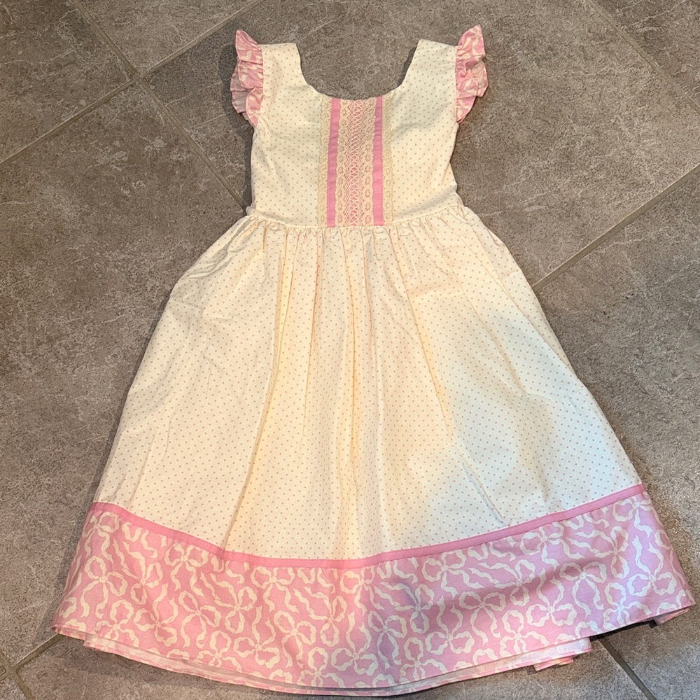 Cream and Pink Ruffle Sleeve Dress